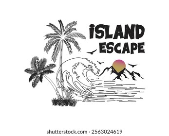 Island escape tropical adventure graphic design for banner, poster and t shirt