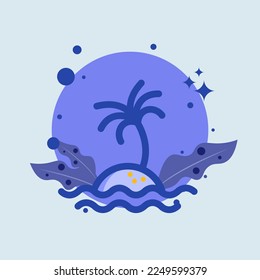 Island flat illustration. Tropical signs vector illustration.