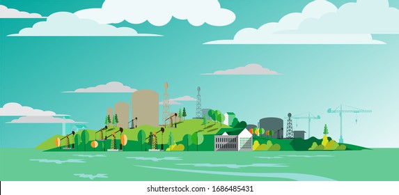 The island is full of heavy construction, as petroleum mining. Surrounded by the sea, the oil refining plant seems large. With sunny weather