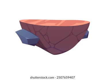 Island game. Vector illustration of a fantastic floating stone platform. Represents a platform designed to take you to the next level on an isolated background for game design.