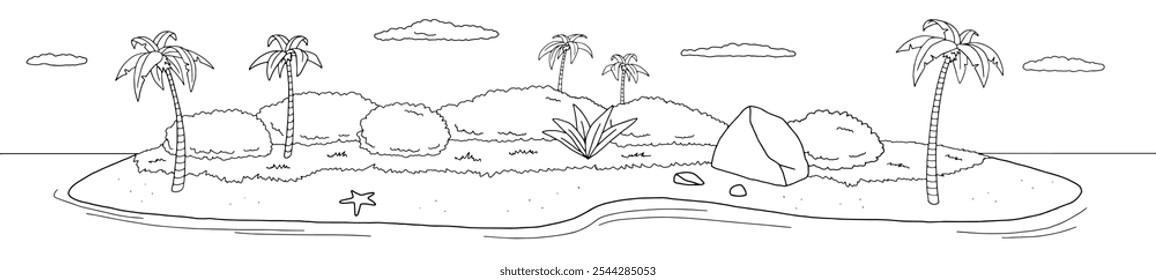 Island graphic black white landscape sketch long illustration vector 