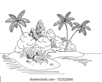 Island graphic black white landscape sketch illustration vector