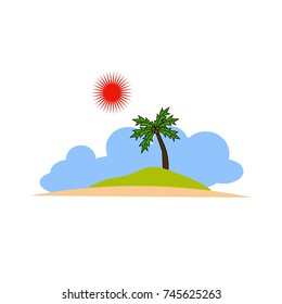 The Island has tree coconut in the midst of the sky