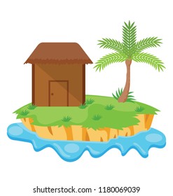 
An island having hut and plants, exotic island 
