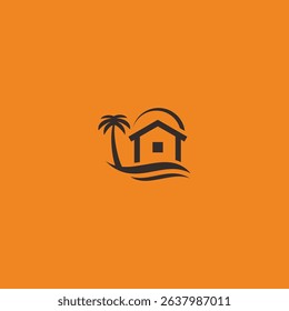 Island home sun and palm tree