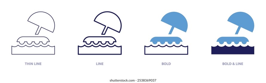Icono de la isla en 4 estilos diferentes. Línea delgada, línea, negrita y línea negrita. Estilo duotono. Trazo editable.
