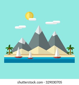 Island icon. Flat design style modern vector illustration. Isolated on stylish color background.