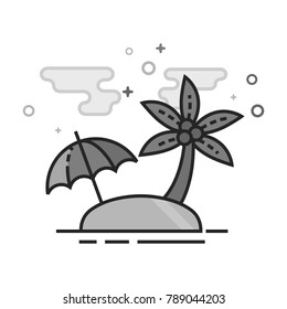 Island icon in flat outlined grayscale style. Vector illustration.