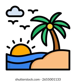 Ícone de Ilha Ilustração de Vetor de Cor Linear