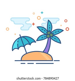 Island icon in outlined flat color style. Vector illustration.
