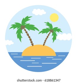 Island icon with palms and sun. Vector Illustration.