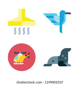 island icon set. vector set about sea lion, extractor hood, helicopter and hummingbird icons set.