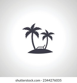 island icon. Silhouette of palm tree on the island.
