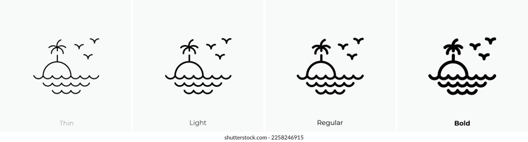 island icon. Thin, Light Regular And Bold style design isolated on white background