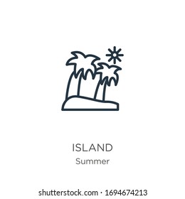 Icono Isla. Icono de contorno lineal delgado aislado en fondo blanco de la colección de verano. Signo vectorial de línea, símbolo para web y móvil