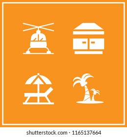 island icon. This set with coconut trees, sun umbrella, helicopter and extractor hood vector icons for mobile and web