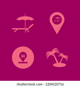 island icon. island vector icons set hotel location, palm trees, beach location and chaise lounge umbrella