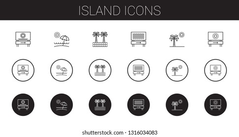 island icons set. Collection of island with beach, palm tree. Editable and scalable island icons.