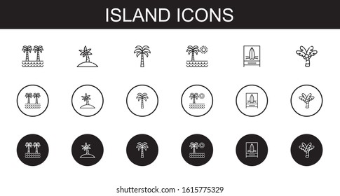 island icons set. Collection of island with palm tree, beach. Editable and scalable island icons.