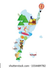Island illustrated map. View from above. Vector illustration.