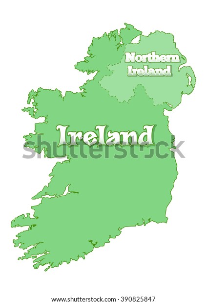 Island of Ireland. Map of Ireland. Island is\
divided the state border between the Republic of Ireland and Great\
Britain. United Kingdom. Republic of Ireland and Northern Ireland.\
Vector illustration