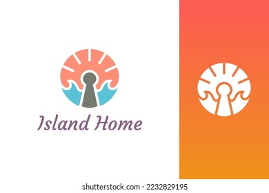 Island keyhole property logo with ocean wave shape