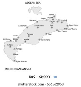 island of kos in greece white map art illustration