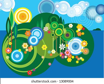 an island landscape concept made up entirely of circles