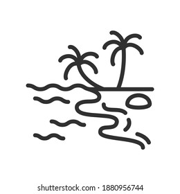 island landscape, linear icon. Editable stroke