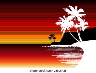 island landscape whit palms in sunset