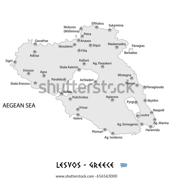 Island Lesvos Greece White Map Art Stock Vector (Royalty Free) 656563000