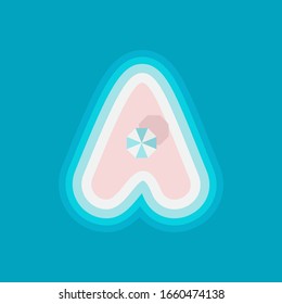 Island A letter, sandy beach label travel logo template sunny tropical paradise island pink sand design element of alphabet vector typography design