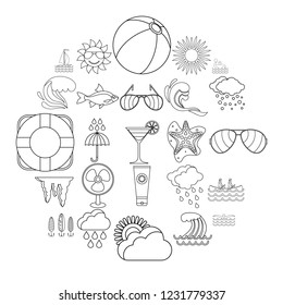 Island life icons set. Outline set of 25 island life vector icons for web isolated on white background