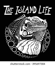The island life, iguana illustration.T shirts available for print design.