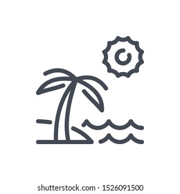 Island line icon. Beach, palm, sun and sea vector outline sign.