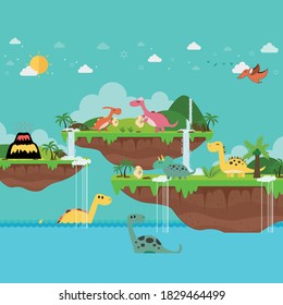 ํTropical island and Little dinosaur playing on the ancient world