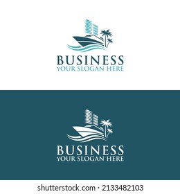 island logo beach building logo template vector design