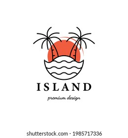 island logo icon minimalist line art illustration vector design outdoor