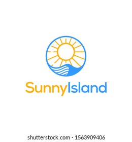 Island logo with monoline style vector illustration
