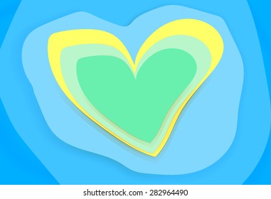 Island of Love. Tropical island in the sea. Island in the form of heart. Modern flat style.  Vector illustration