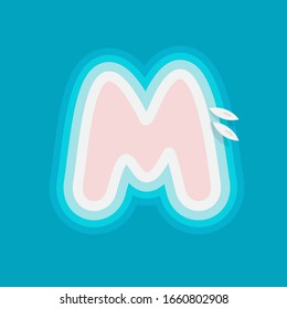 Island M letter, sandy beach label travel logo template sunny tropical paradise island pink sand design element of alphabet vector typography design