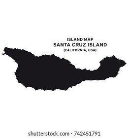 Island Map Of Santa Cruz Island, California, USA