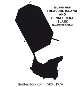 Island map of Treasure Island and Yerba Buena Island, California, USA