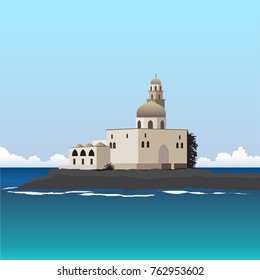 Island mosque on the sea.vector background