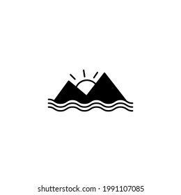 Isla, icono de montaña en forma plana y negra sólida icono de glifo, aislado en fondo blanco 
