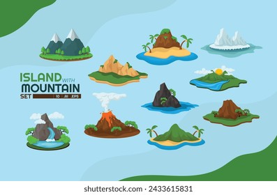 Island With Mountain Illustration Vector Set