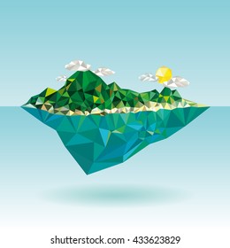 Island with mountain vector low poly style illustration