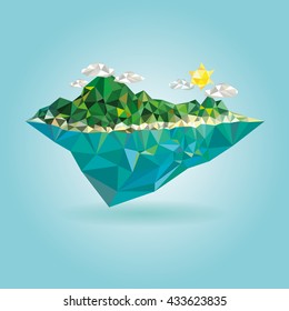 Island with mountain vector low poly style illustration