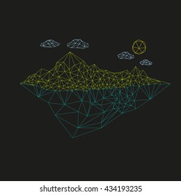 Island with mountain vector low poly style illustration
