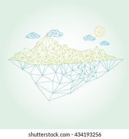 Island with mountain vector low poly style illustration
